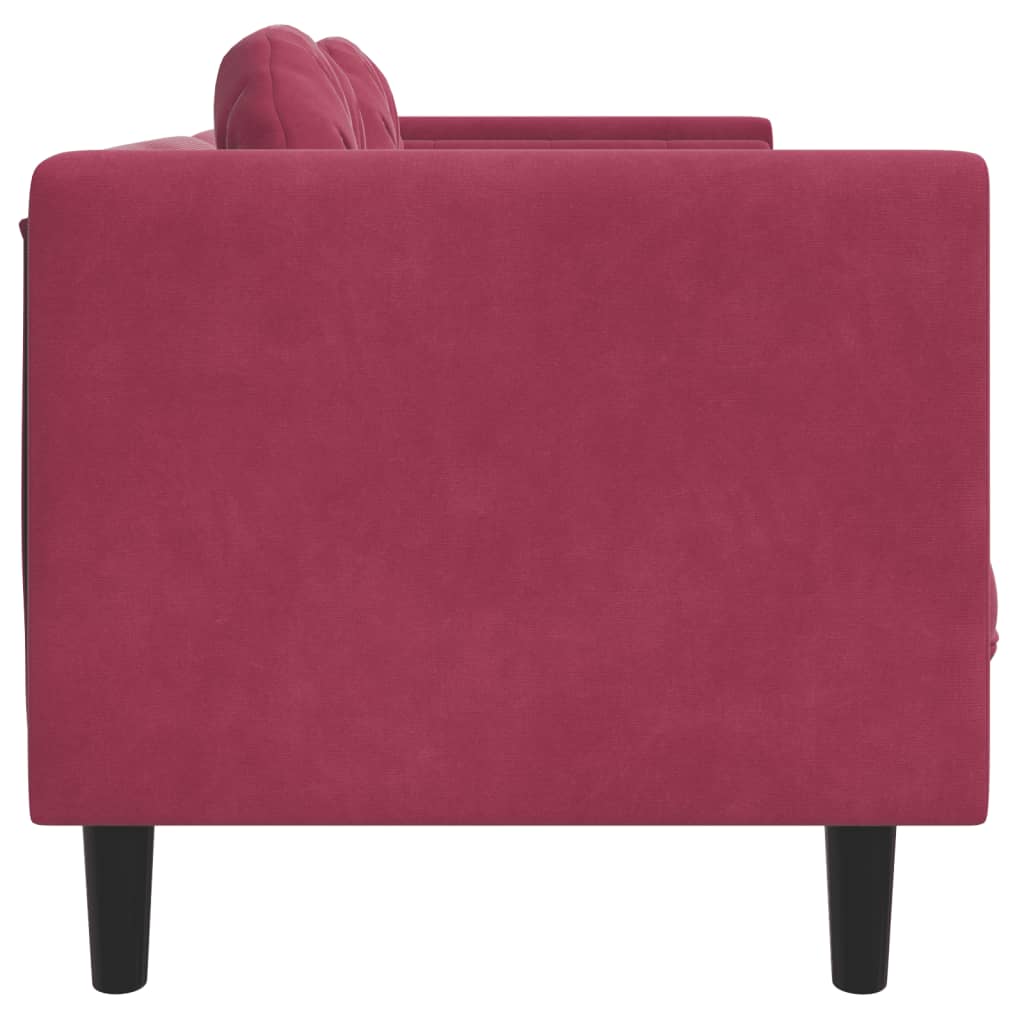 Canapea cu perne, 3 locuri, roșu vin, catifea