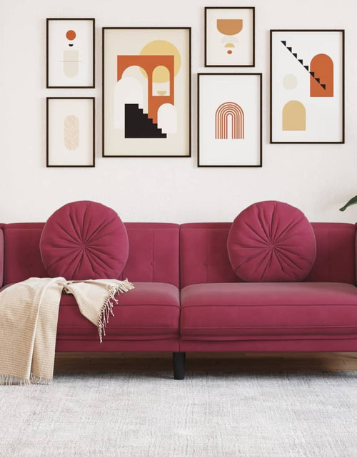 Încărcați imaginea în vizualizatorul Galerie, Canapea cu perne, 3 locuri, roșu vin, catifea

