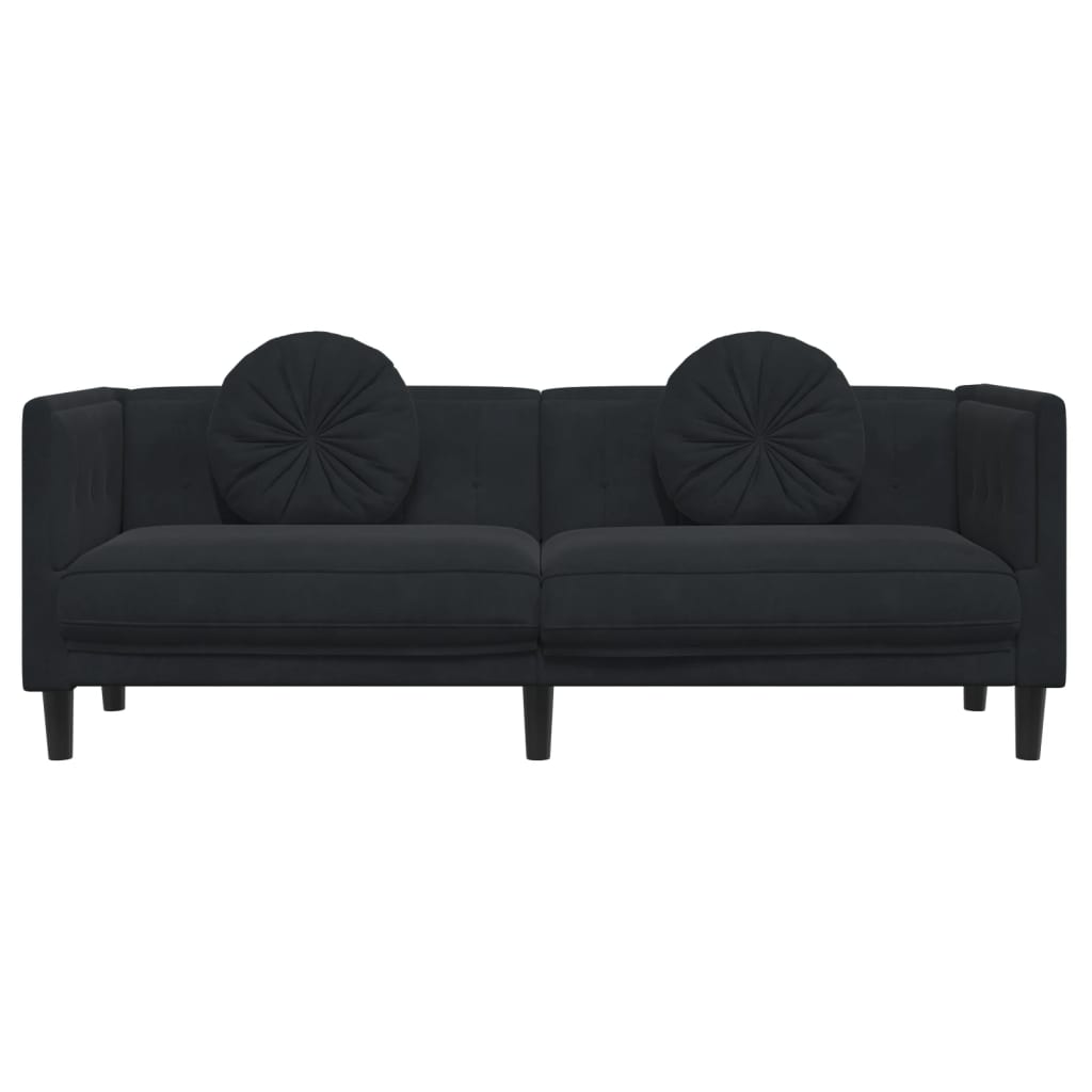 Canapea cu perne, 3 locuri, negru, catifea - Lando