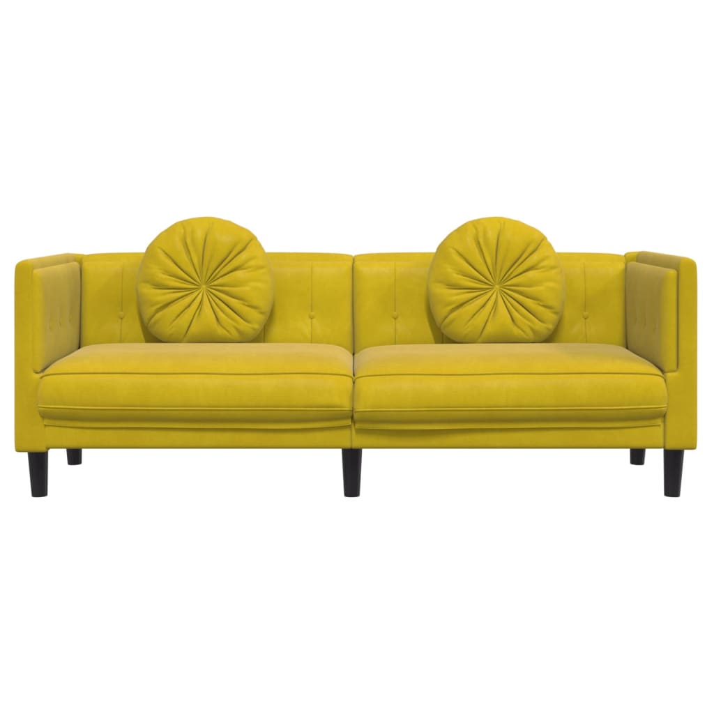 Canapea cu perne, 3 locuri, galben, catifea