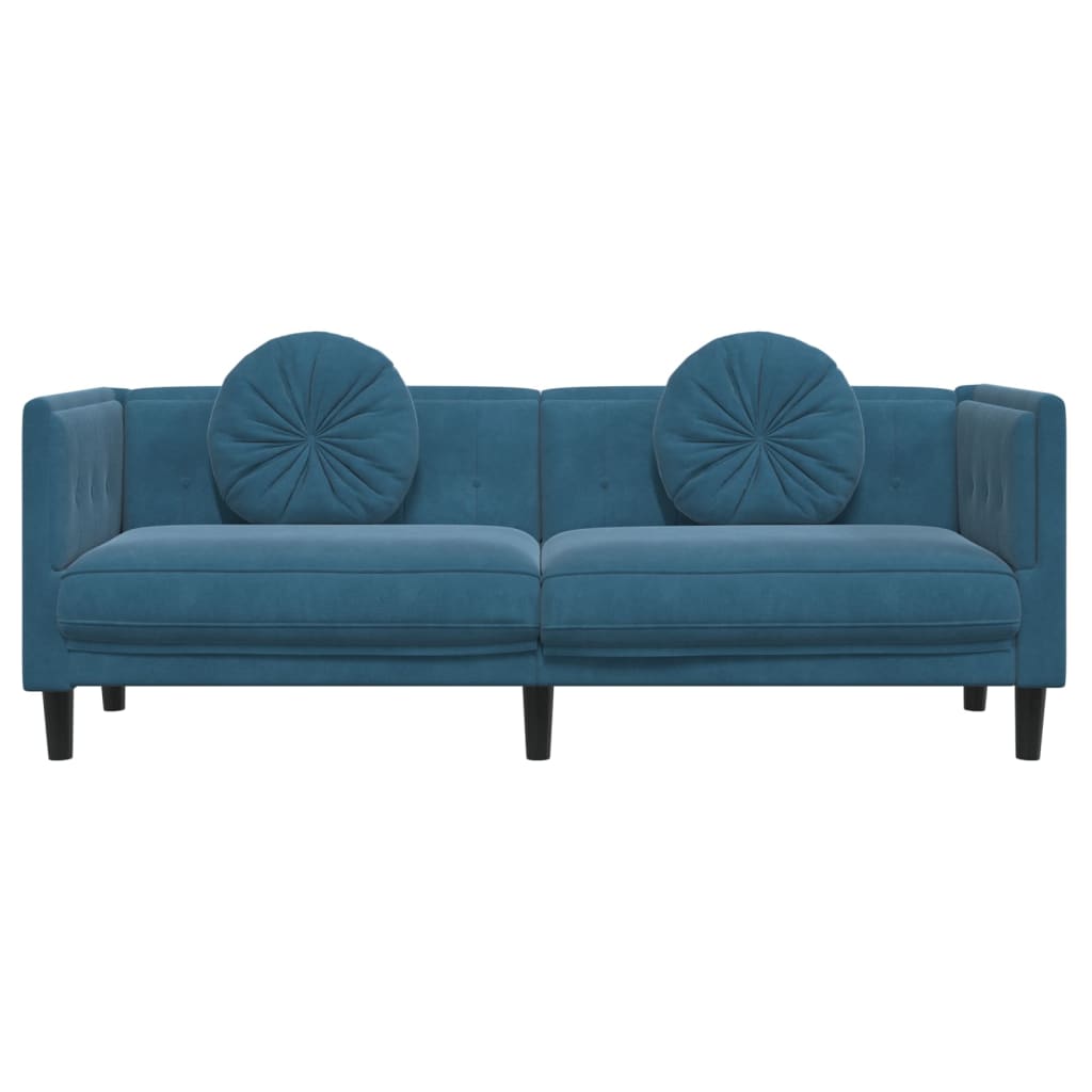 Canapea cu perne, 3 locuri, albastru, catifea - Lando
