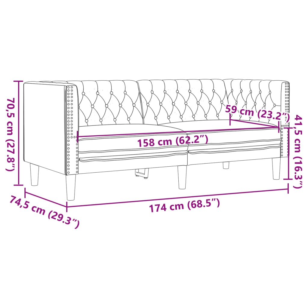 Canapea Chesterfield cu 2 locuri, maro, piele ecologică