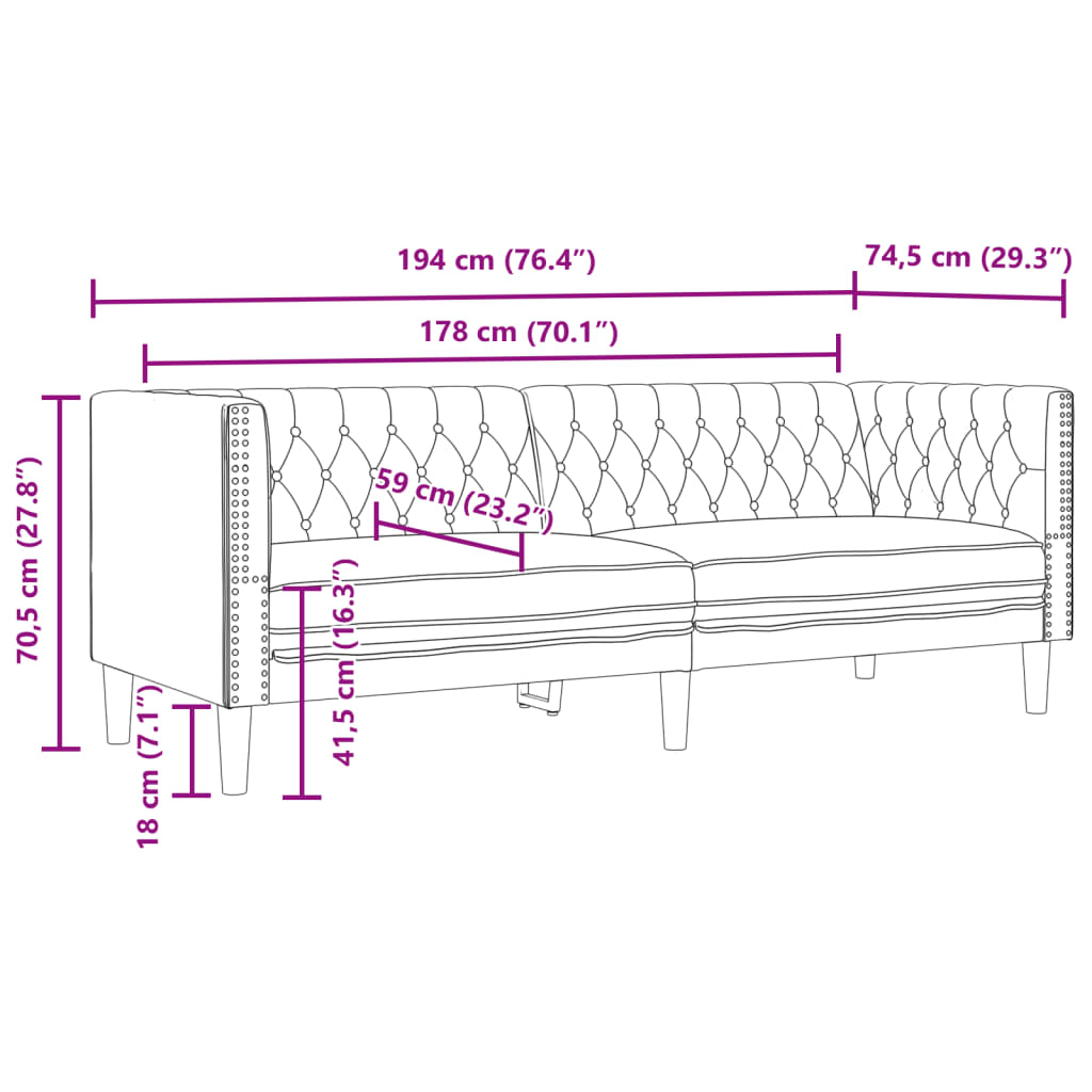 Canapea Chesterfield cu 3 locuri, gri, piele ecologică