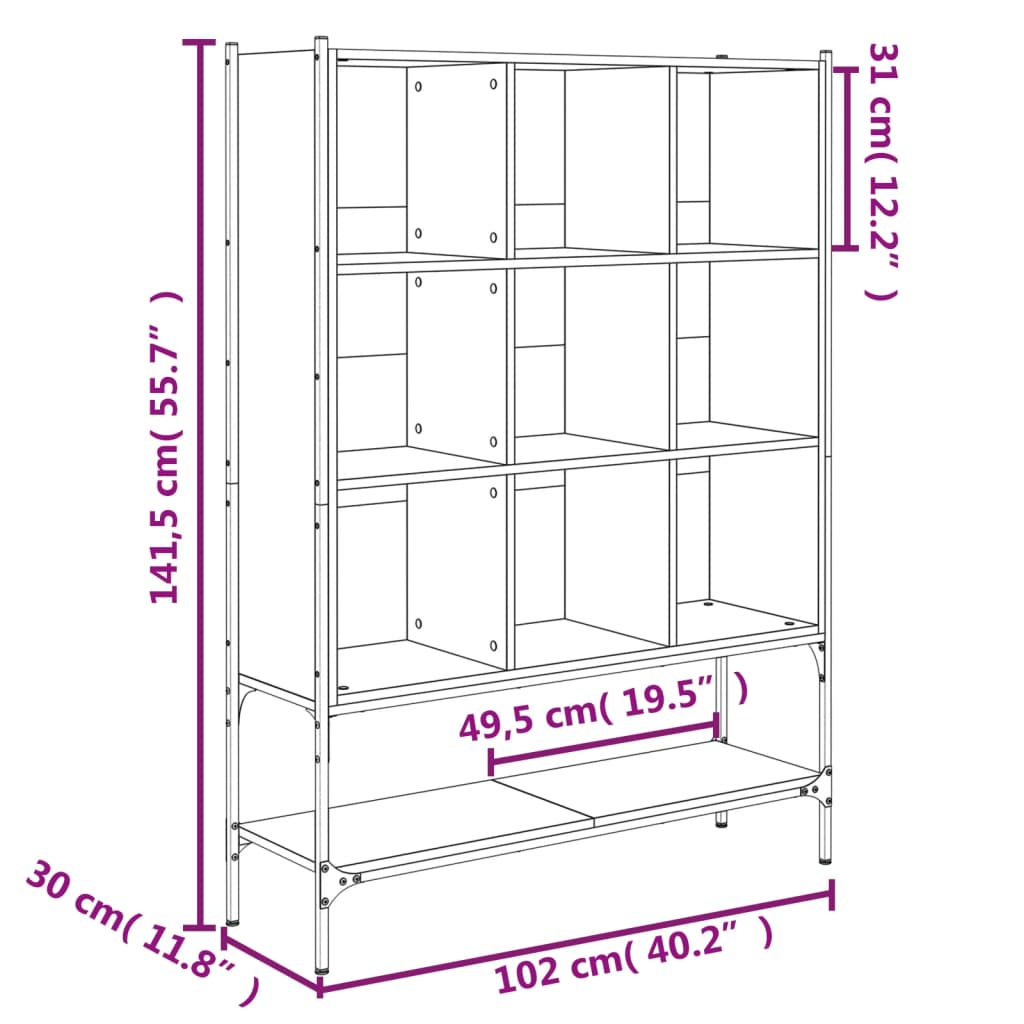 Bibliotecă, stejar sonoma, 102x30x141,5 cm, lemn prelucrat