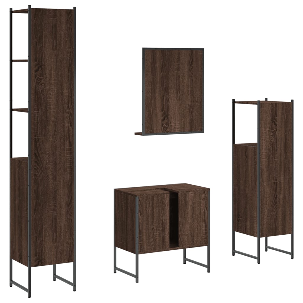 Set dulapuri de baie, 4 piese, stejar maro, lemn prelucrat - Lando