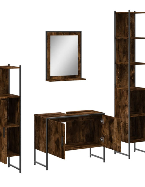 Încărcați imaginea în vizualizatorul Galerie, Set dulapuri de baie, 4 piese, stejar afumat, lemn prelucrat - Lando
