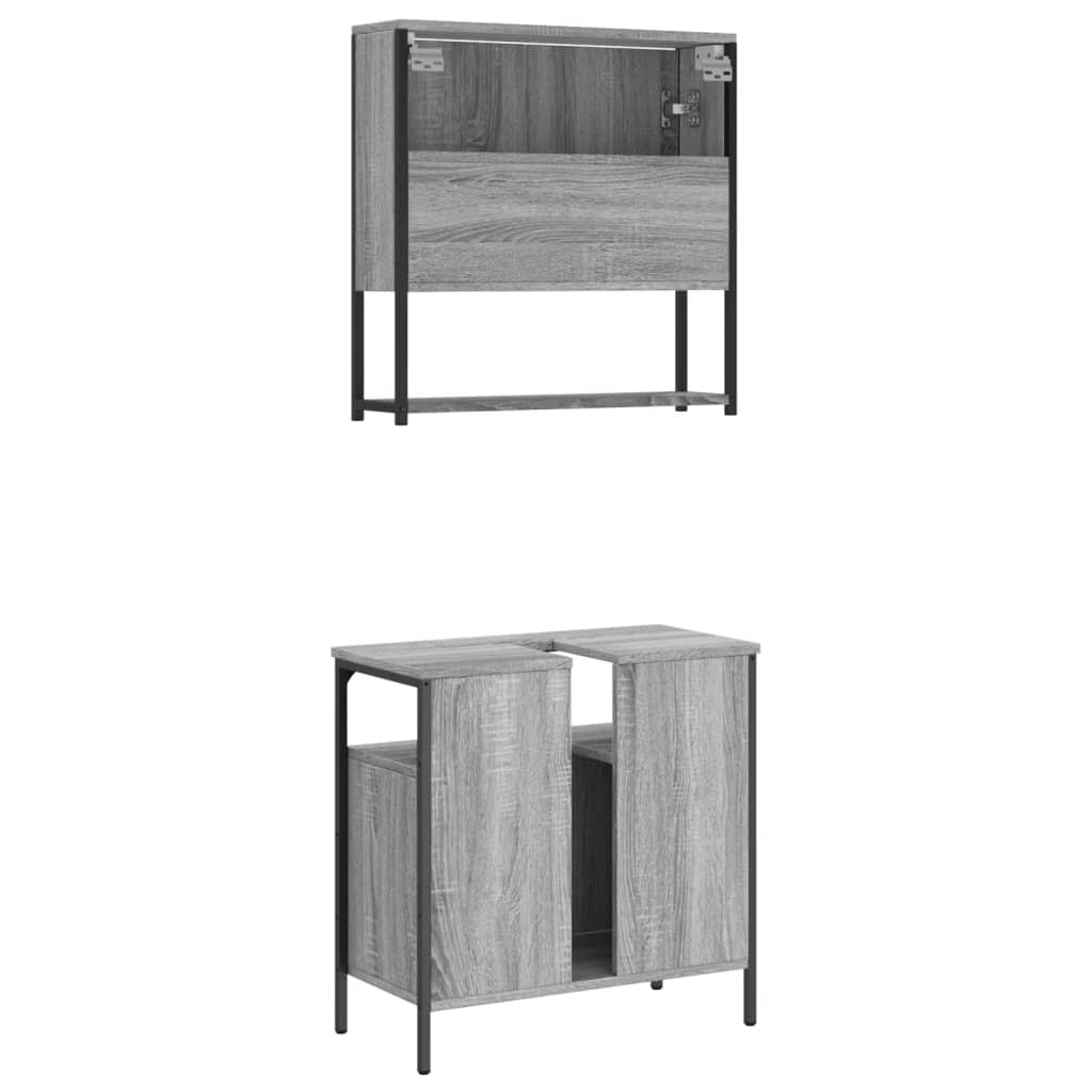 Set mobilier de baie, 2 piese, gri sonoma, lemn prelucrat