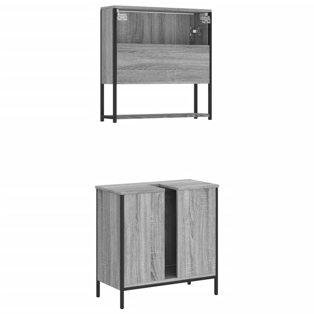 Set mobilier de baie, 2 piese, gri sonoma, lemn prelucrat