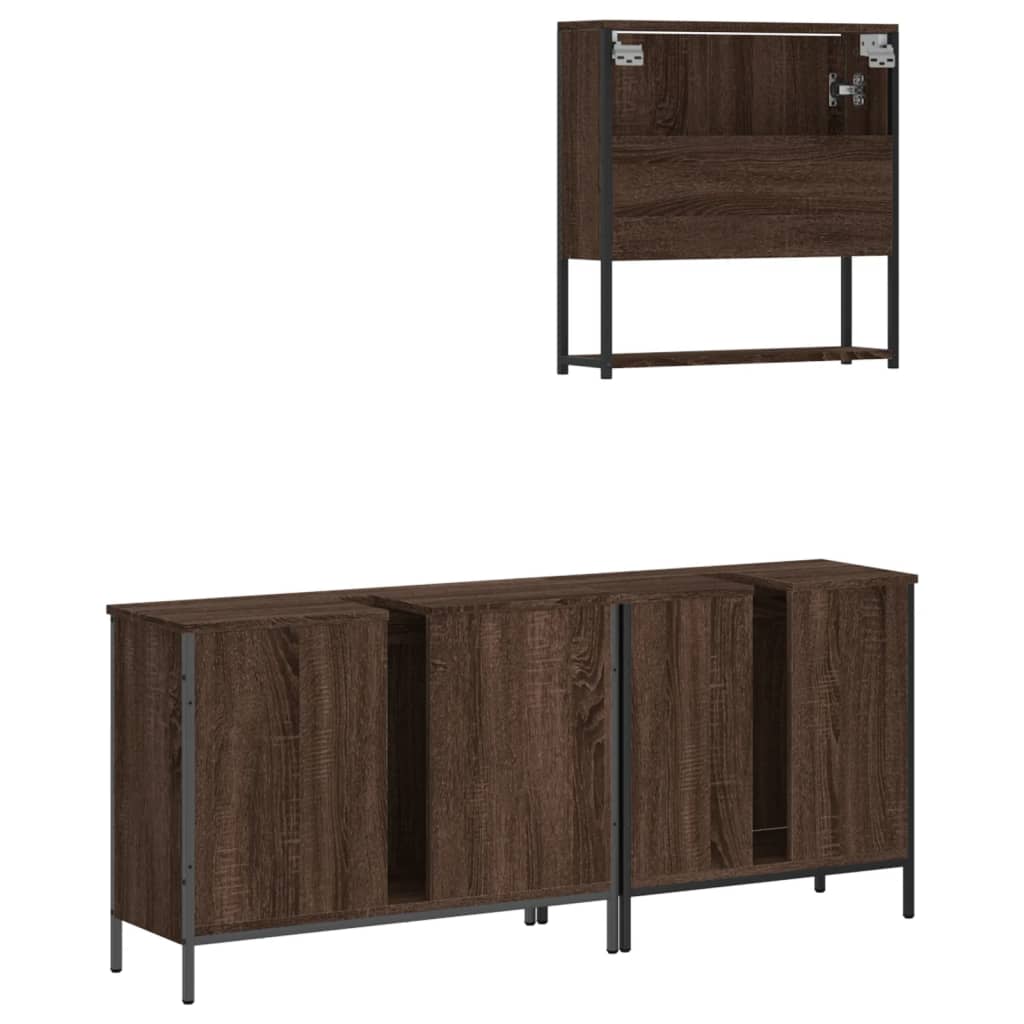 Set mobilier de baie, 3 piese, stejar maro, lemn prelucrat