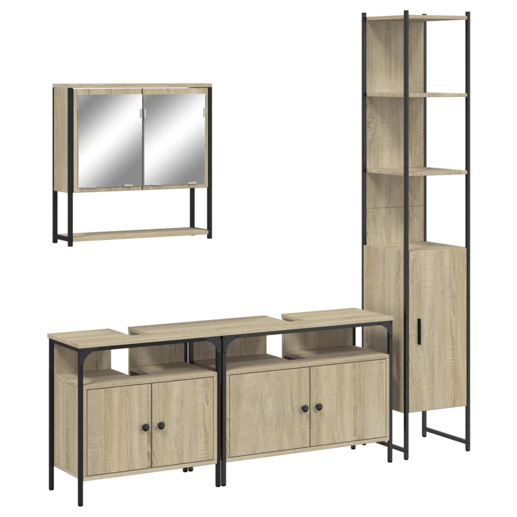 Set mobilier de baie, 4 piese, stejar sonoma, lemn prelucrat - Lando