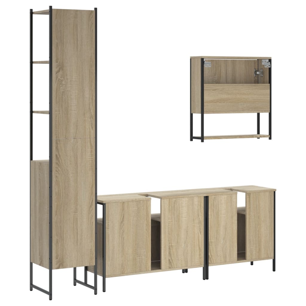 Set mobilier de baie, 4 piese, stejar sonoma, lemn prelucrat - Lando