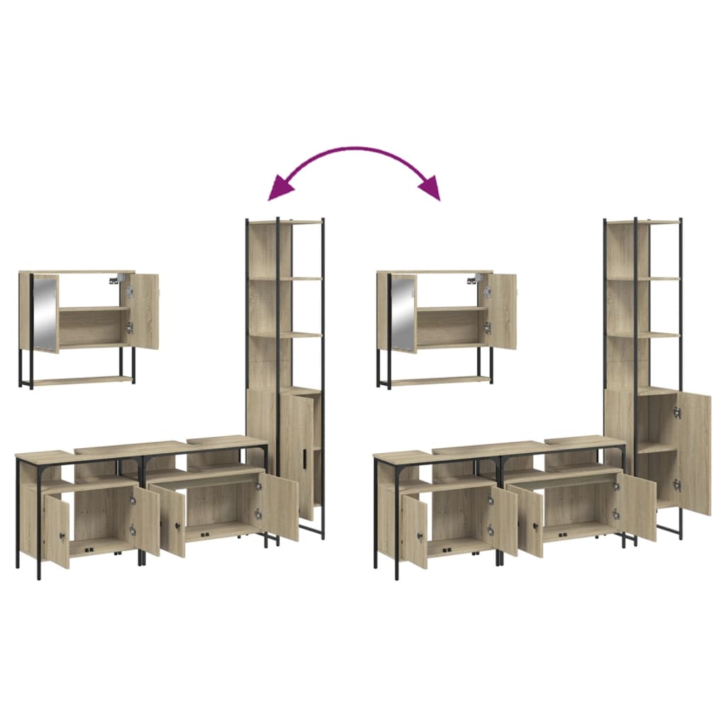 Set mobilier de baie, 4 piese, stejar sonoma, lemn prelucrat - Lando