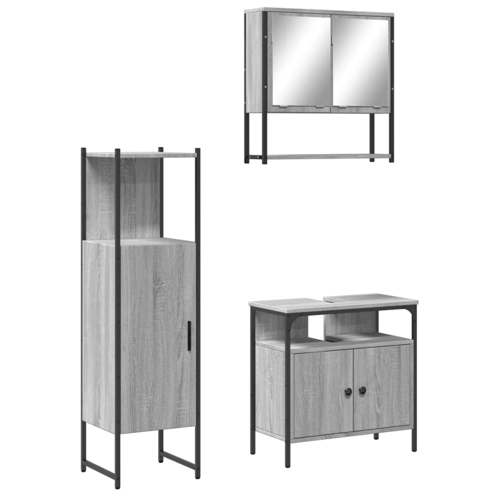 Set mobilier de baie, 3 piese, gri sonoma, lemn prelucrat - Lando