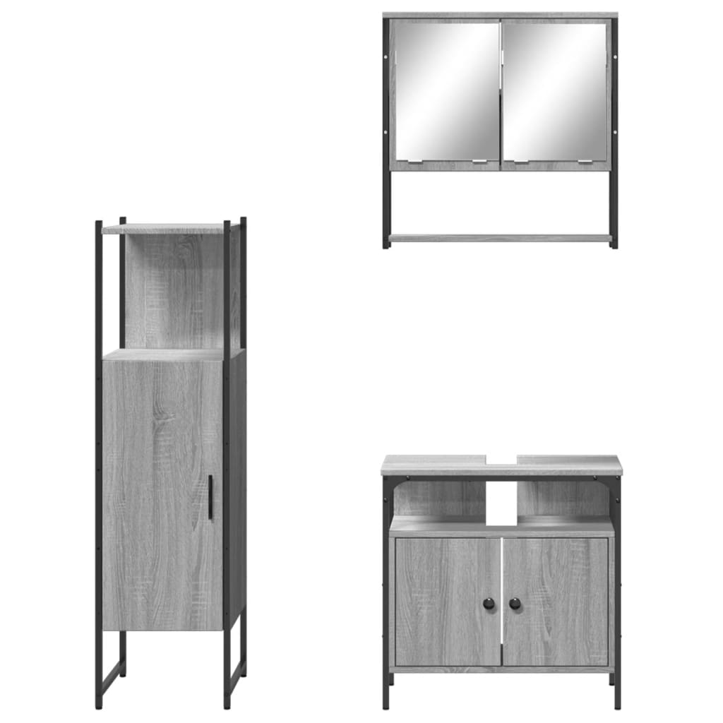 Set mobilier de baie, 3 piese, gri sonoma, lemn prelucrat - Lando