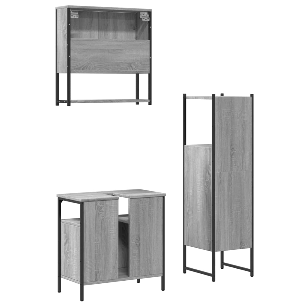 Set mobilier de baie, 3 piese, gri sonoma, lemn prelucrat - Lando