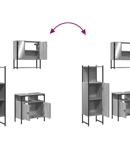 Încărcați imaginea în vizualizatorul Galerie, Set mobilier de baie, 3 piese, gri sonoma, lemn prelucrat - Lando

