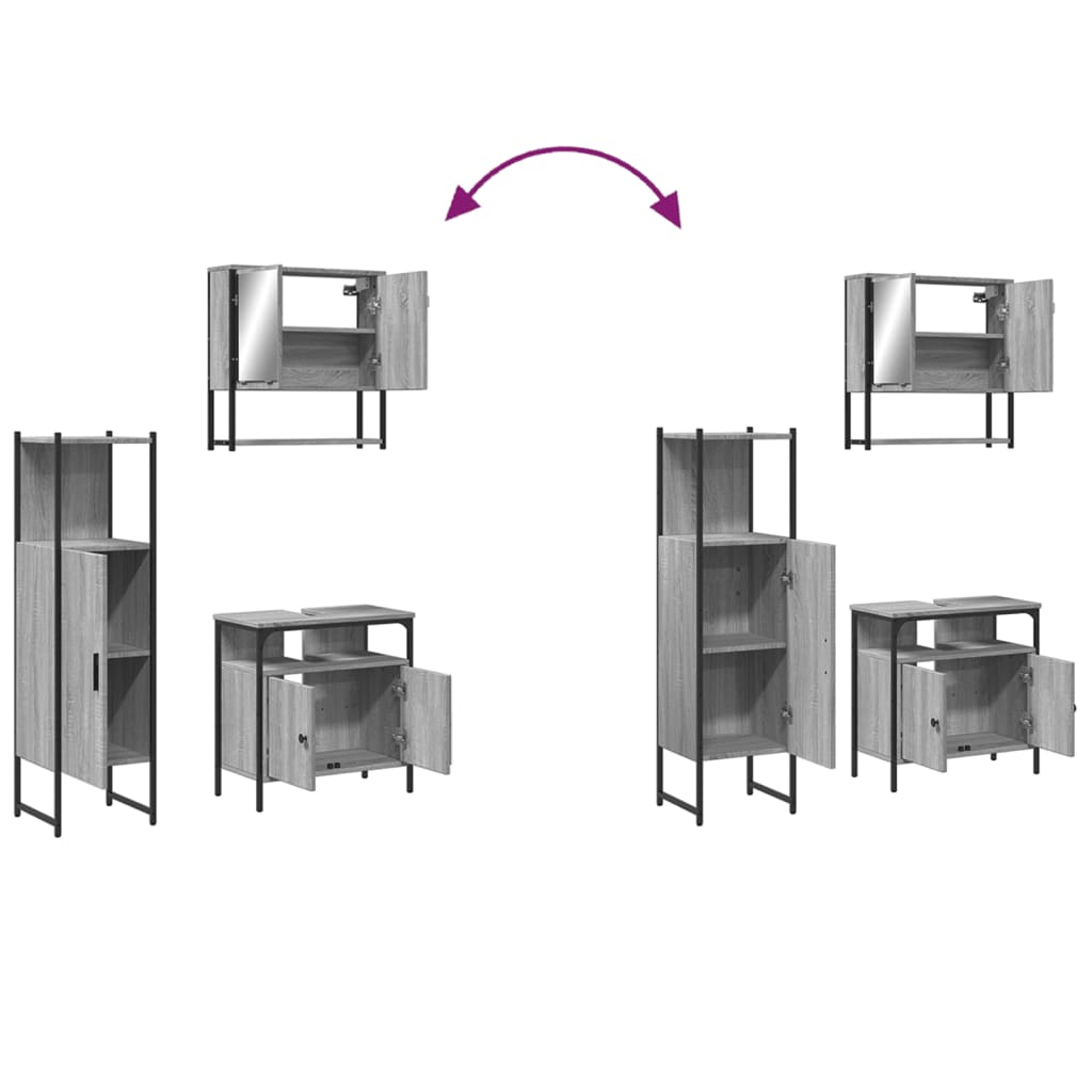 Set mobilier de baie, 3 piese, gri sonoma, lemn prelucrat - Lando