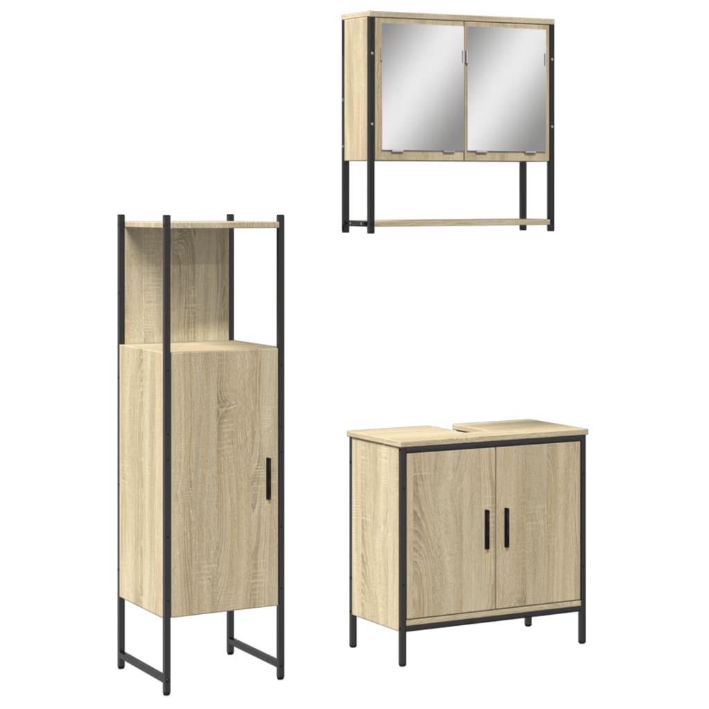 Set mobilier de baie, 3 piese, stejar sonoma, lemn prelucrat