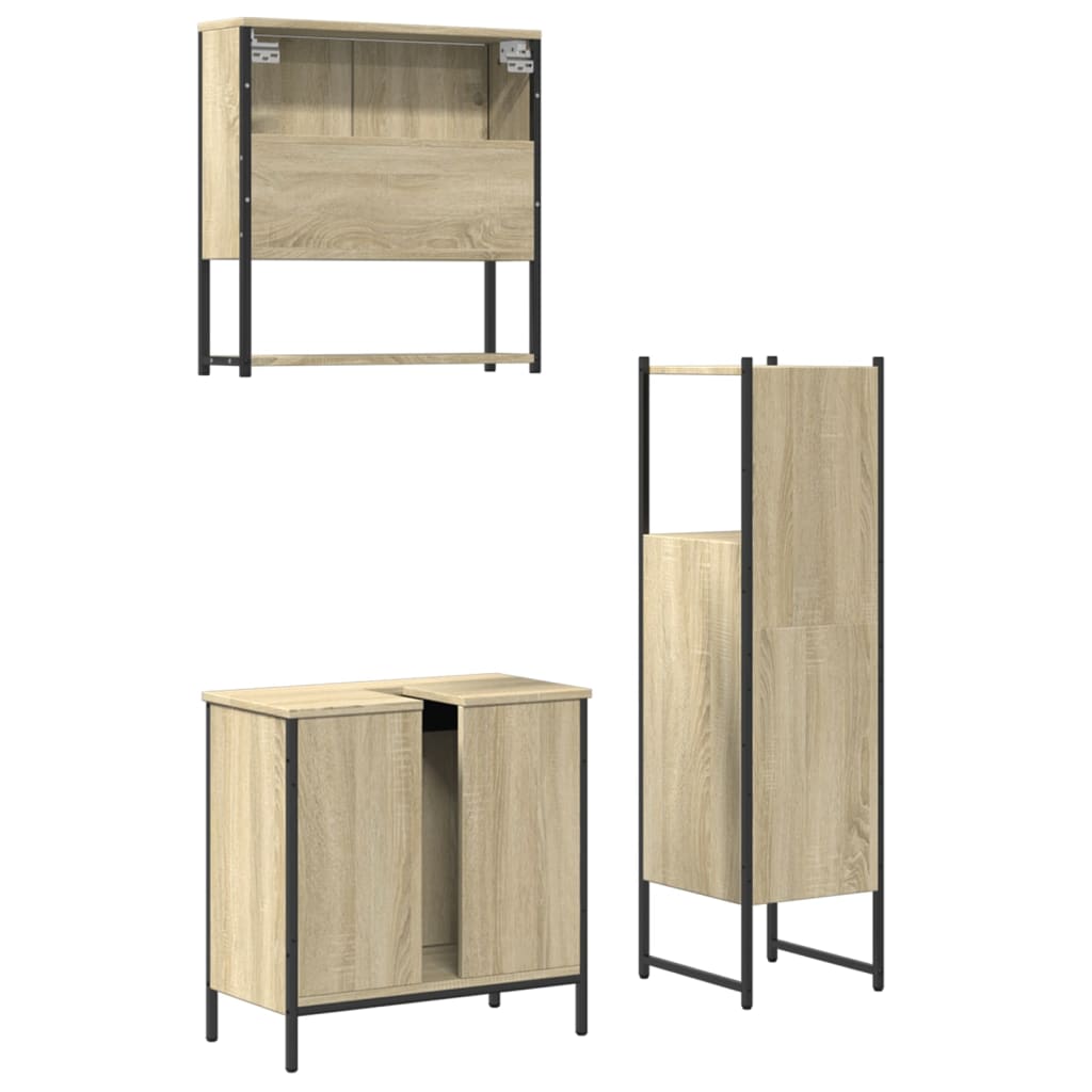 Set mobilier de baie, 3 piese, stejar sonoma, lemn prelucrat - Lando