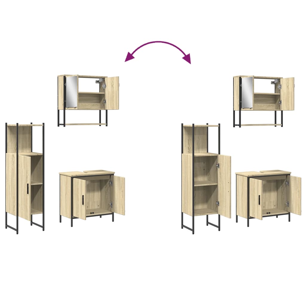 Set mobilier de baie, 3 piese, stejar sonoma, lemn prelucrat - Lando