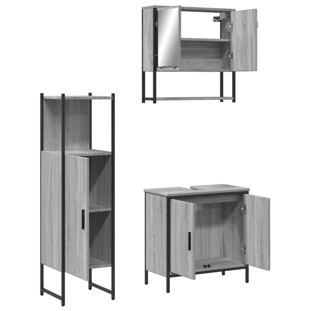 Set mobilier de baie, 3 piese, gri sonoma, lemn prelucrat - Lando