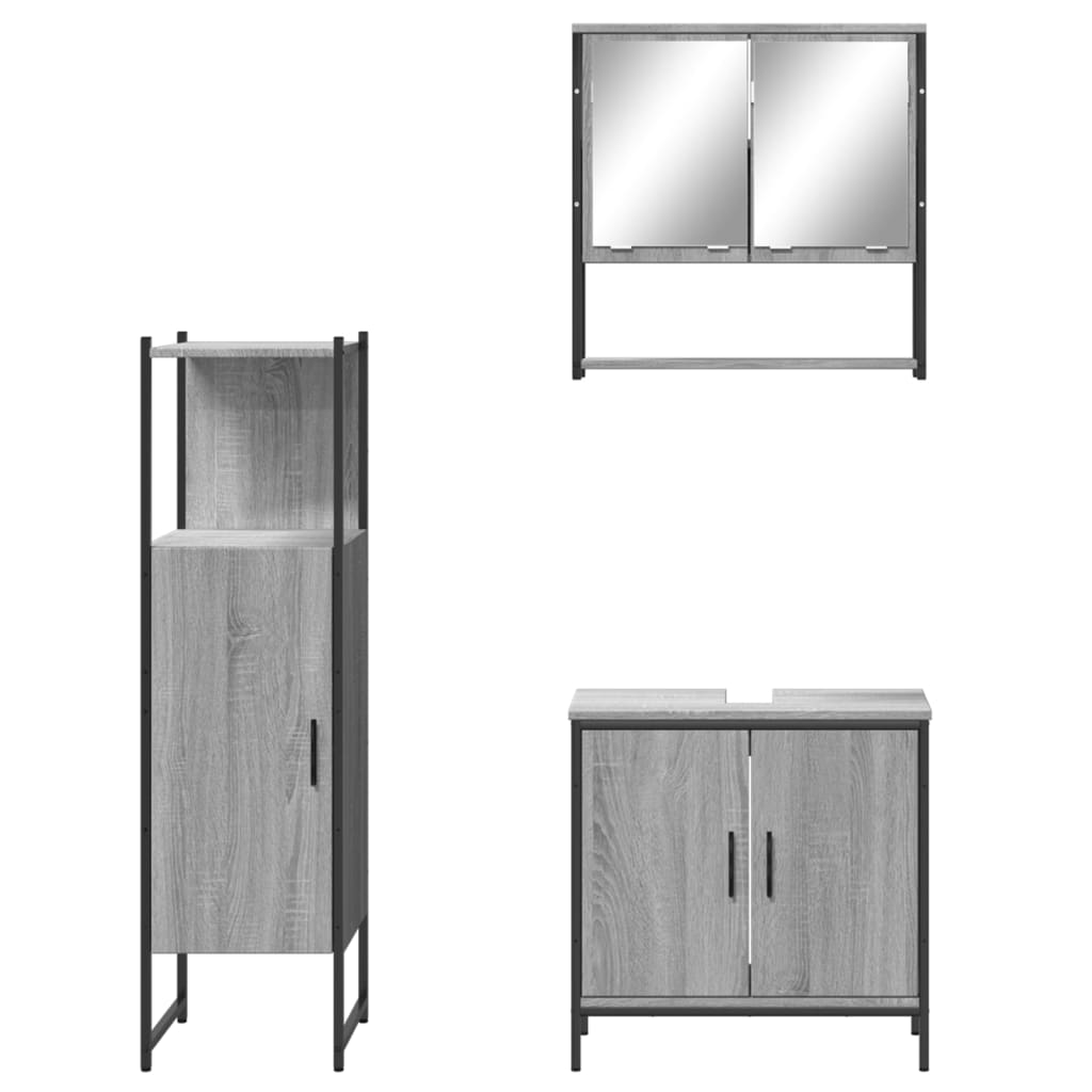 Set mobilier de baie, 3 piese, gri sonoma, lemn prelucrat - Lando