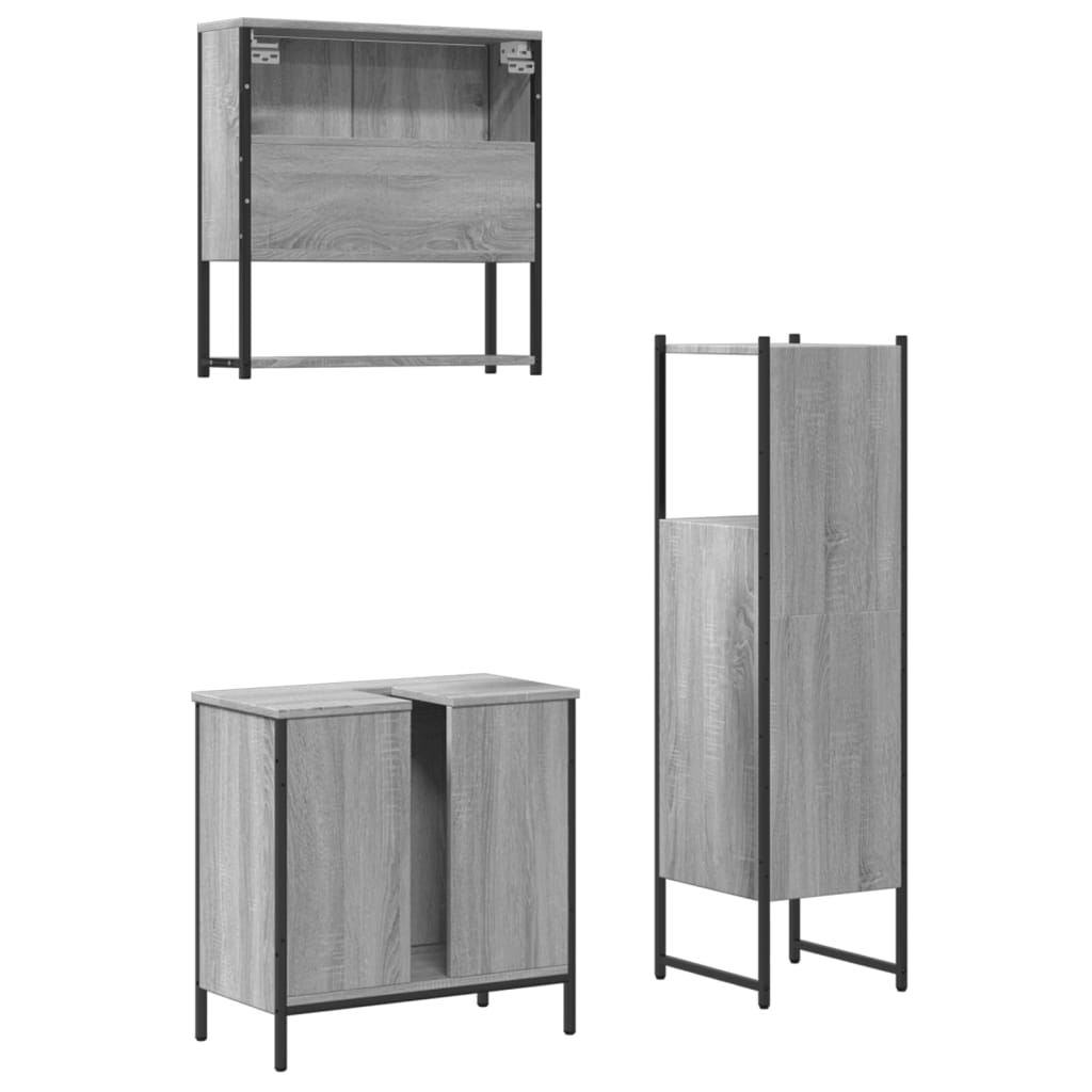 Set mobilier de baie, 3 piese, gri sonoma, lemn prelucrat - Lando