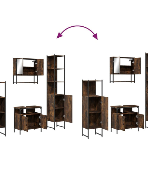 Încărcați imaginea în vizualizatorul Galerie, Set mobilier de baie, 4 piese, stejar fumuriu, lemn prelucrat - Lando
