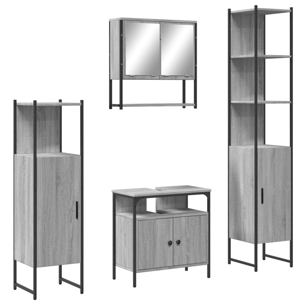 Set mobilier de baie, 4 piese, gri sonoma, lemn prelucrat - Lando