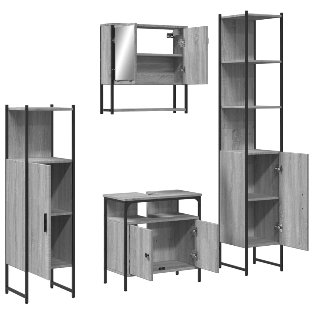 Set mobilier de baie, 4 piese, gri sonoma, lemn prelucrat - Lando