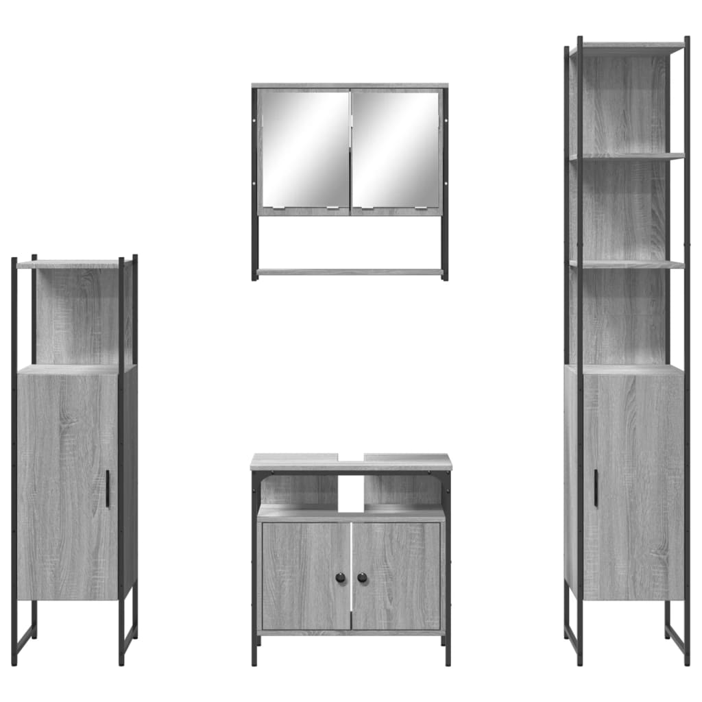 Set mobilier de baie, 4 piese, gri sonoma, lemn prelucrat - Lando