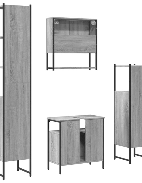 Încărcați imaginea în vizualizatorul Galerie, Set mobilier de baie, 4 piese, gri sonoma, lemn prelucrat - Lando

