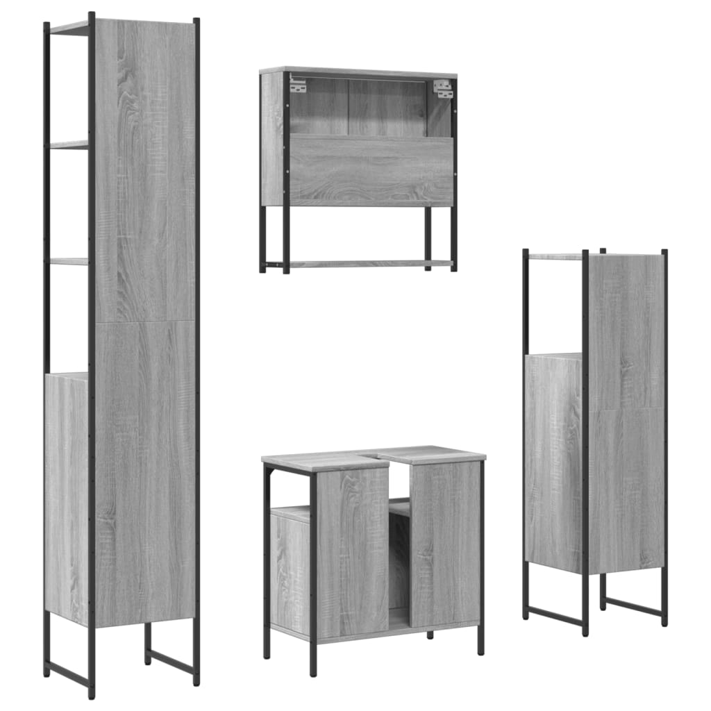 Set mobilier de baie, 4 piese, gri sonoma, lemn prelucrat - Lando