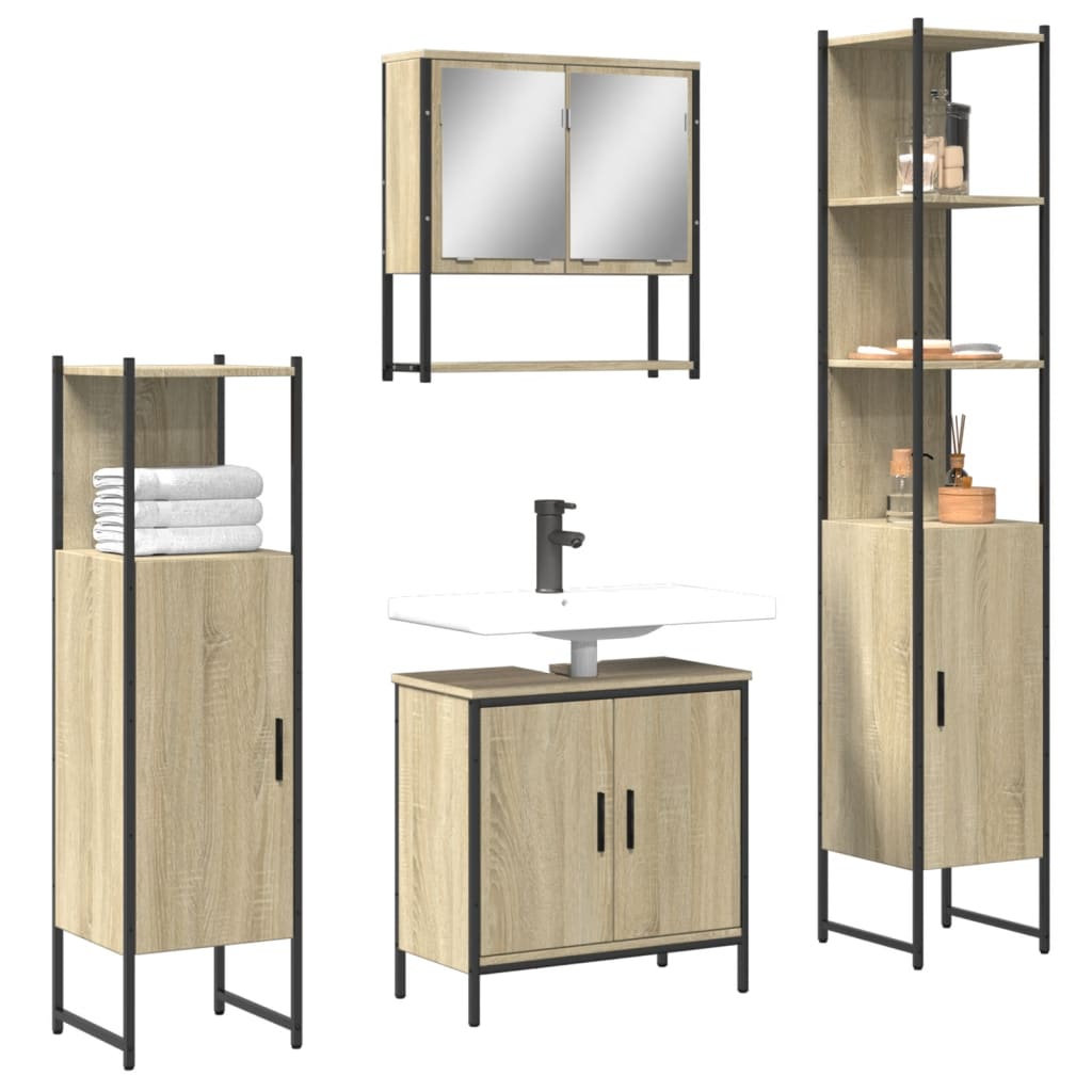 Set mobilier de baie, 4 piese, stejar sonoma, lemn prelucrat - Lando