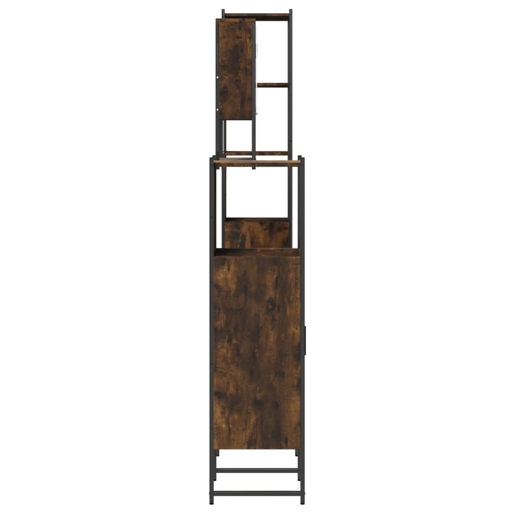 Set mobilier de baie, 4 piese, stejar fumuriu, lemn prelucrat - Lando