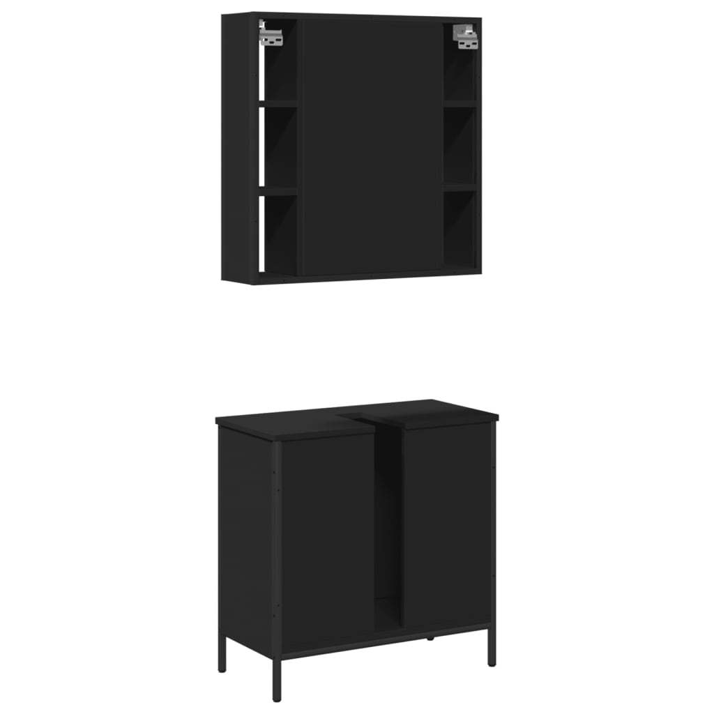 Set mobilier de baie, 2 piese, negru, lemn compozit