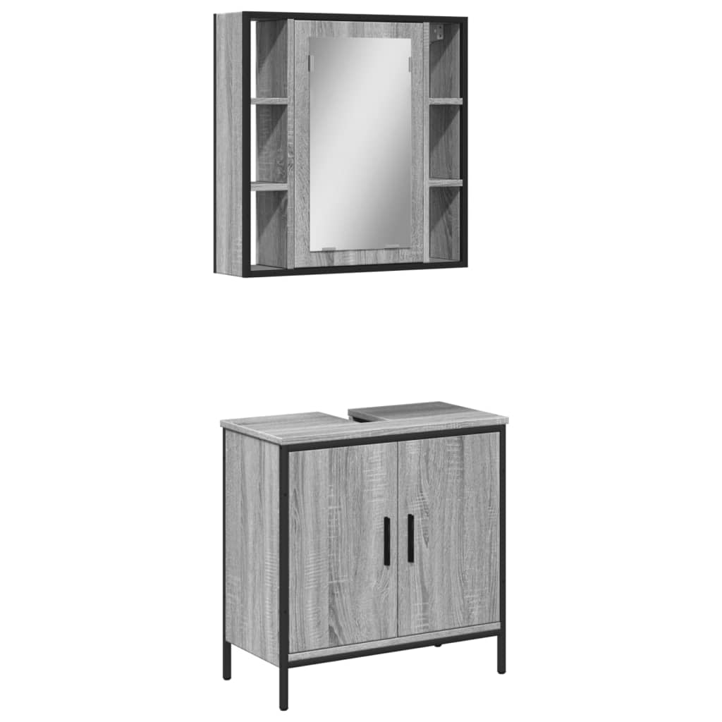 Set mobilier de baie, 2 piese, gri sonoma, lemn prelucrat