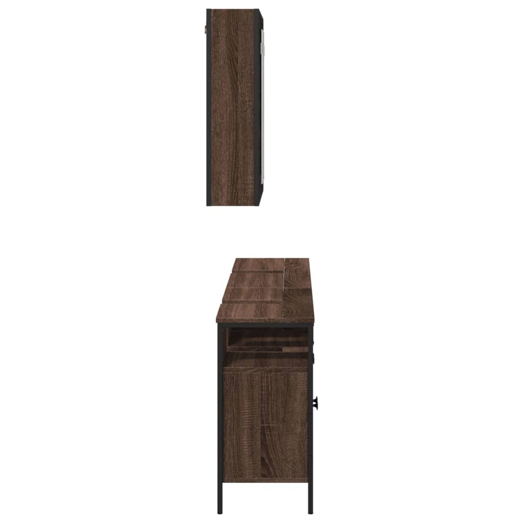 Set dulapuri de baie, 3 piese, stejar maro, lemn prelucrat - Lando