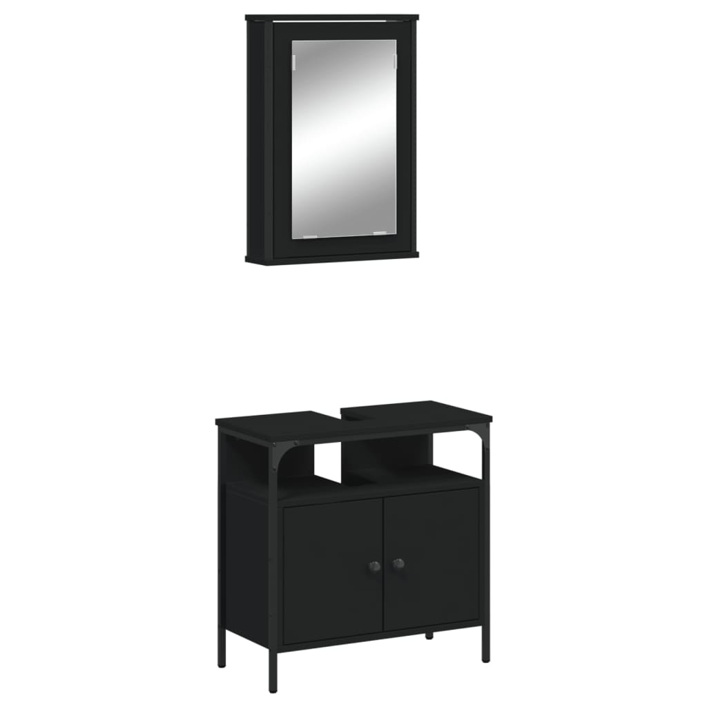 Set mobilier de baie, 2 piese, negru, lemn compozit