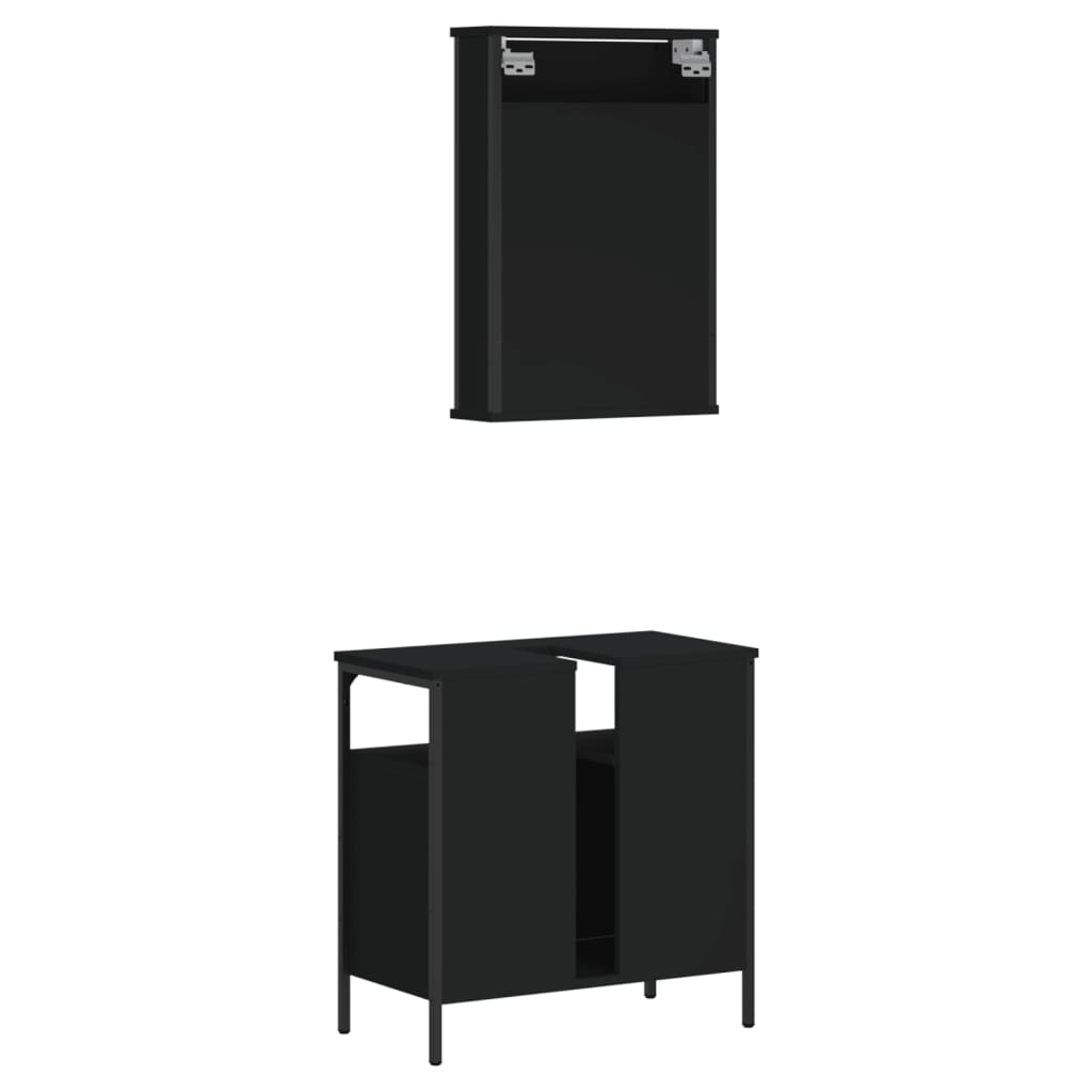 Set mobilier de baie, 2 piese, negru, lemn compozit