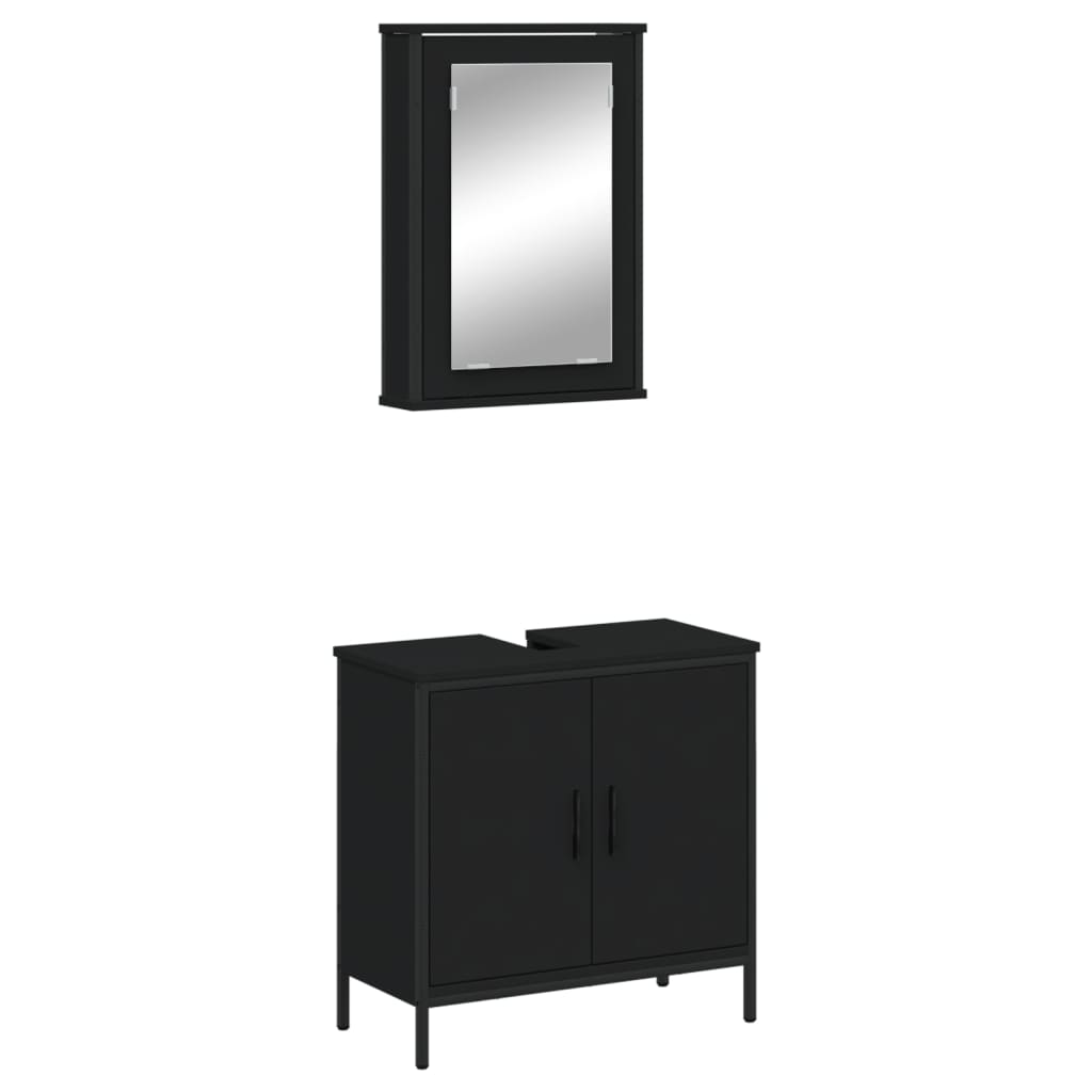 Set mobilier de baie, 2 piese, negru, lemn compozit