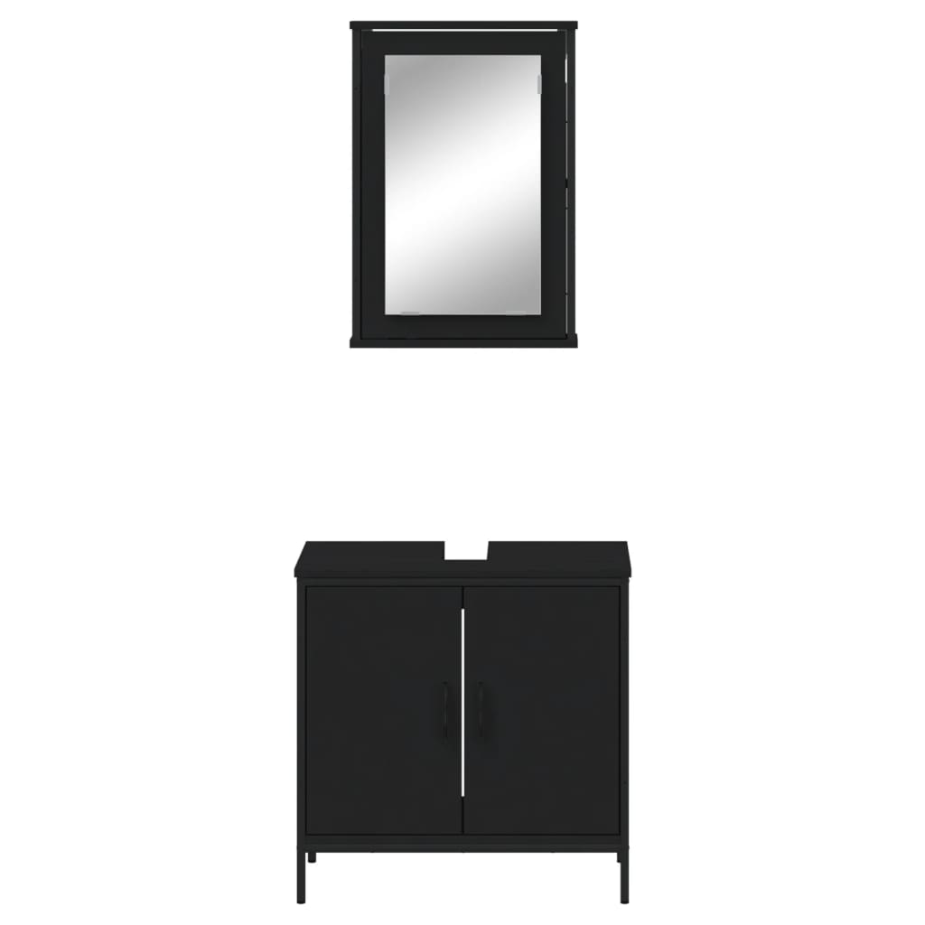 Set mobilier de baie, 2 piese, negru, lemn compozit