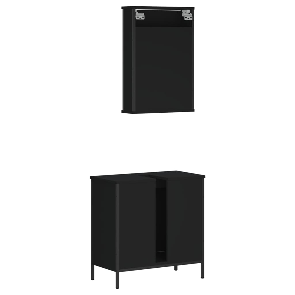 Set mobilier de baie, 2 piese, negru, lemn compozit