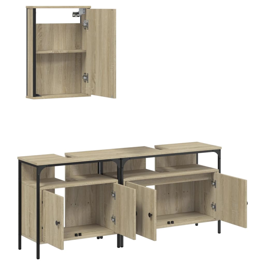 Set mobilier de baie, 3 piese, stejar sonoma, lemn prelucrat