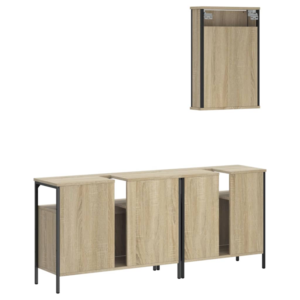 Set mobilier de baie, 3 piese, stejar sonoma, lemn prelucrat