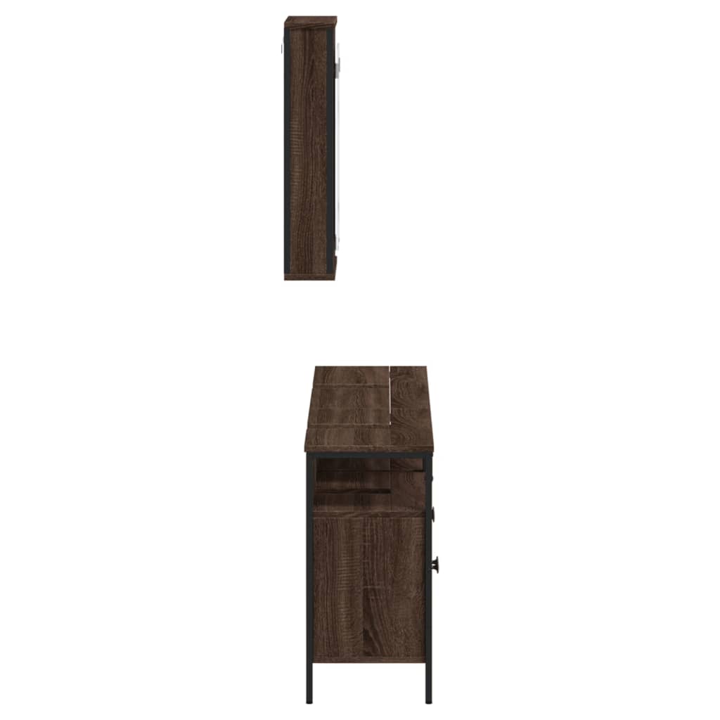 Set mobilier de baie, 3 piese, stejar maro, lemn prelucrat - Lando