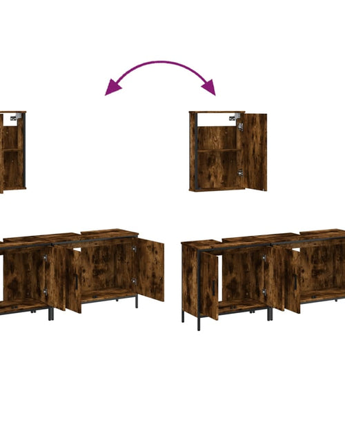 Загрузите изображение в средство просмотра галереи, Set mobilier de baie, 3 piese, stejar fumuriu, lemn prelucrat - Lando
