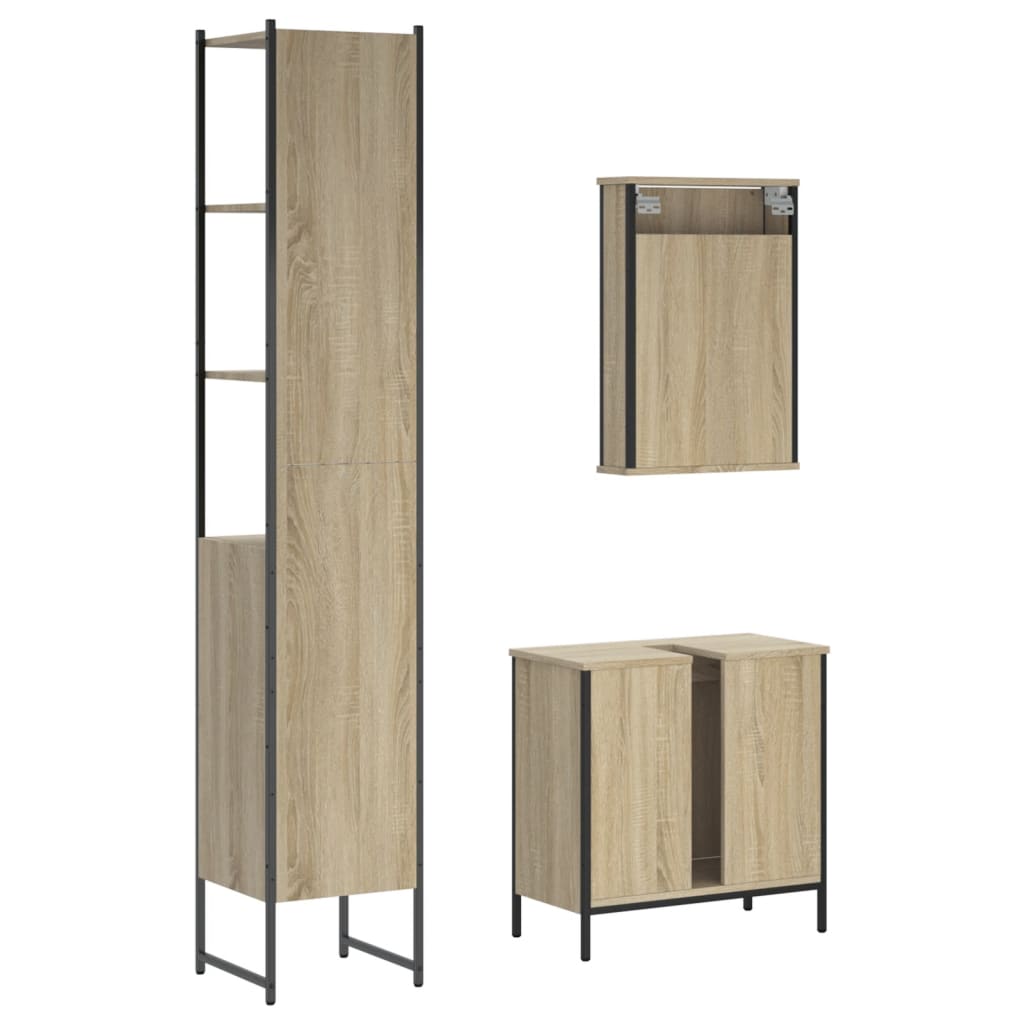 Set mobilier de baie, 3 piese, stejar sonoma, lemn prelucrat - Lando