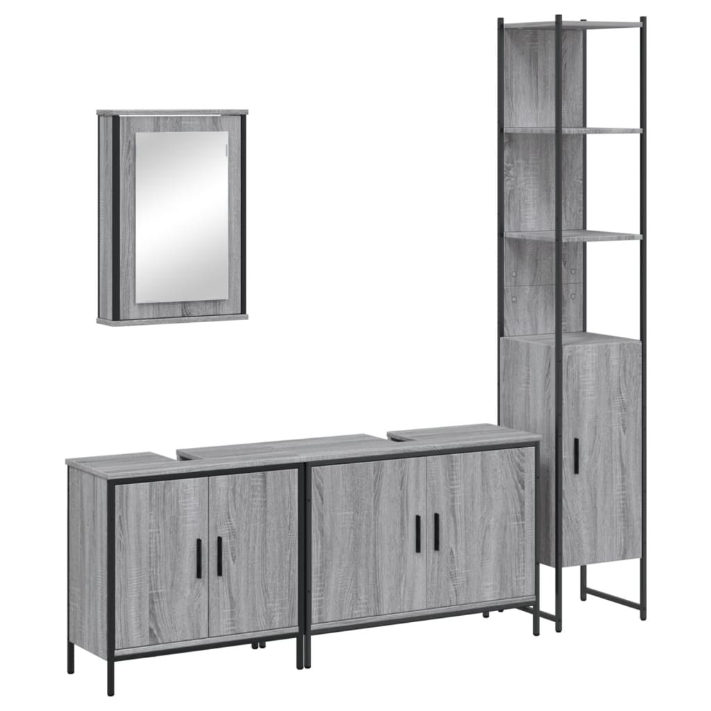 Set mobilier de baie, 4 piese, gri sonoma, lemn prelucrat