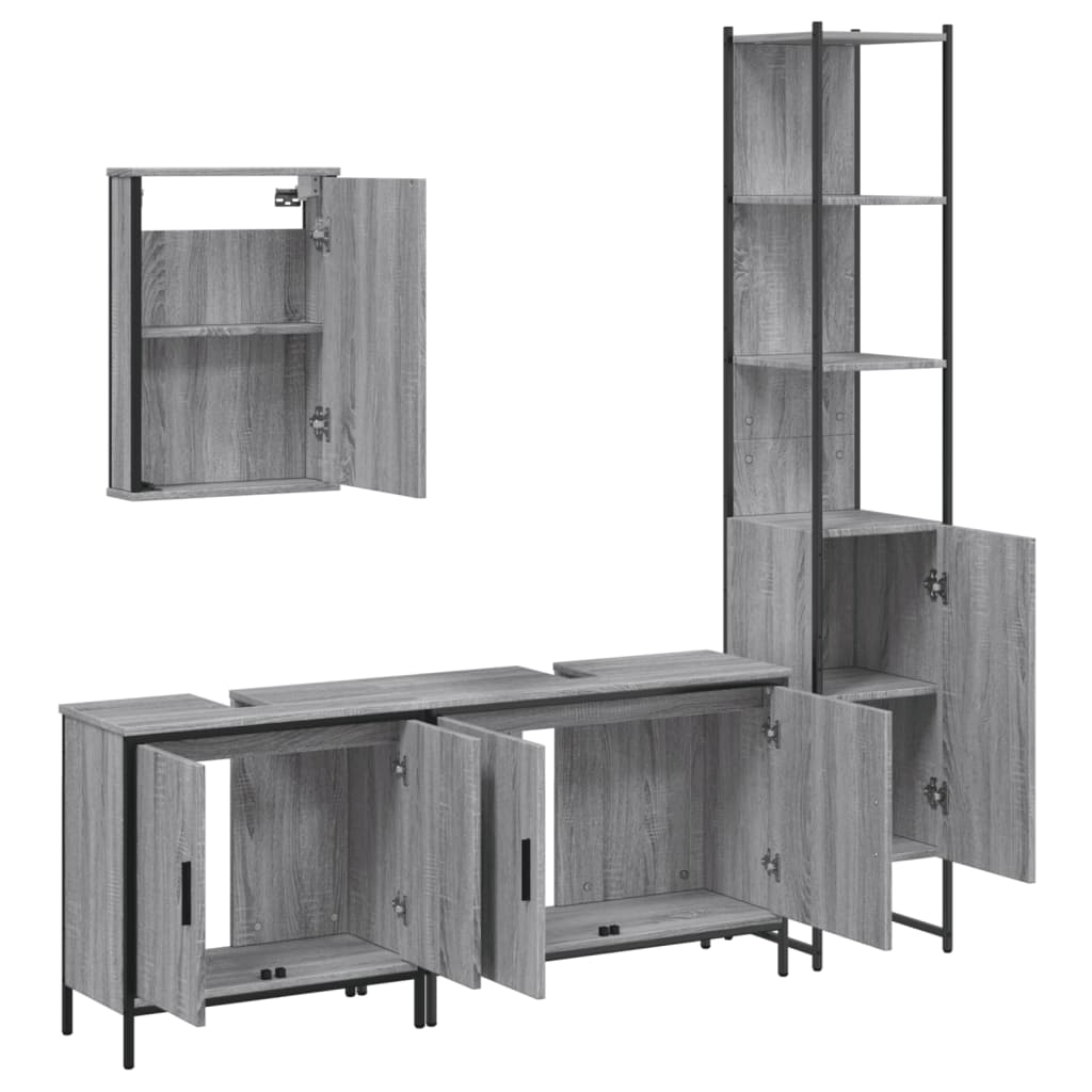 Set mobilier de baie, 4 piese, gri sonoma, lemn prelucrat